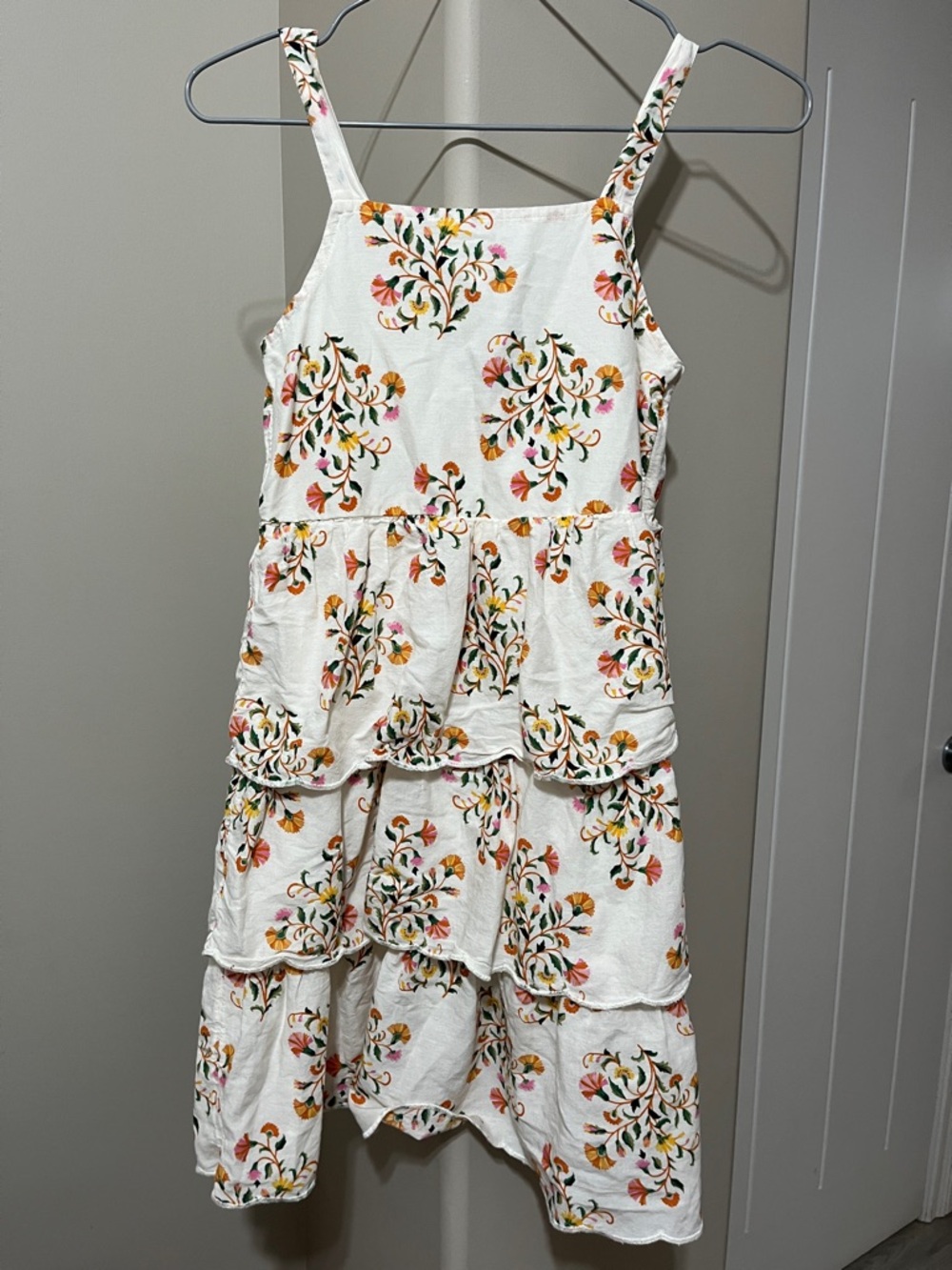 Old Navy White Tiered Sundress with Pink, Orange & Green Floral Print